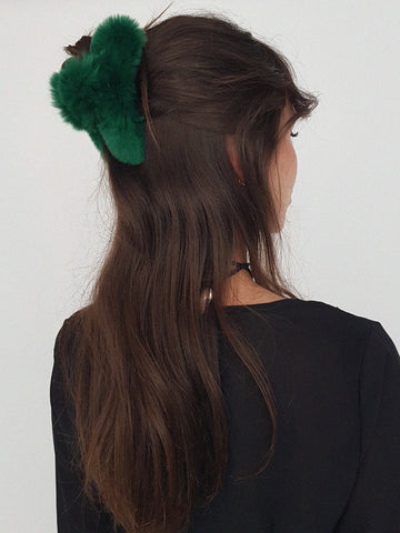 FAUX FUR HAIR CLIP // green