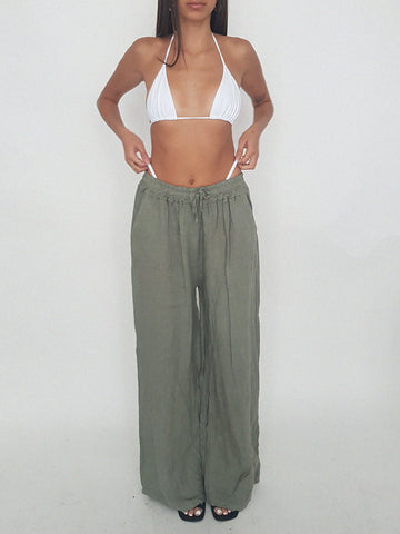 WIDE LEG // 100% LINEN TROUSERS GREEN