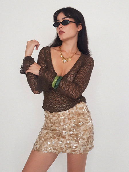 SEQUIN SKIRT // camel