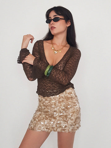 SEQUIN SKIRT // camel